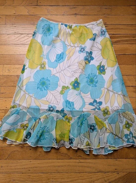 Blue and Yellow Flowy Skirt