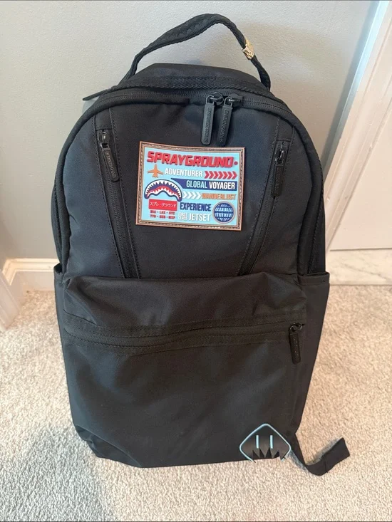 Sprayground Black Backpack with Patch Logo