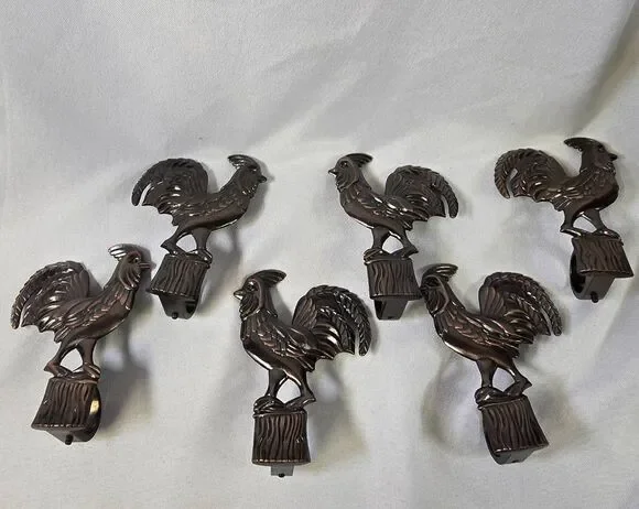 Vintage Kirsch Waverly Rooster Curtain Rod Finials Rosettes - Bronze Finish - Se
