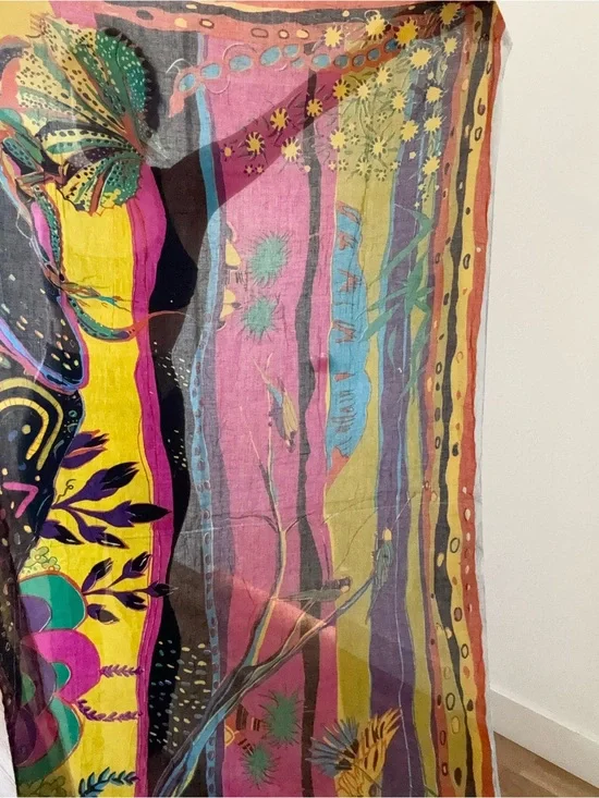 Multicolor Botanical Print Scarf/Pareo- Vibrant Home Accent