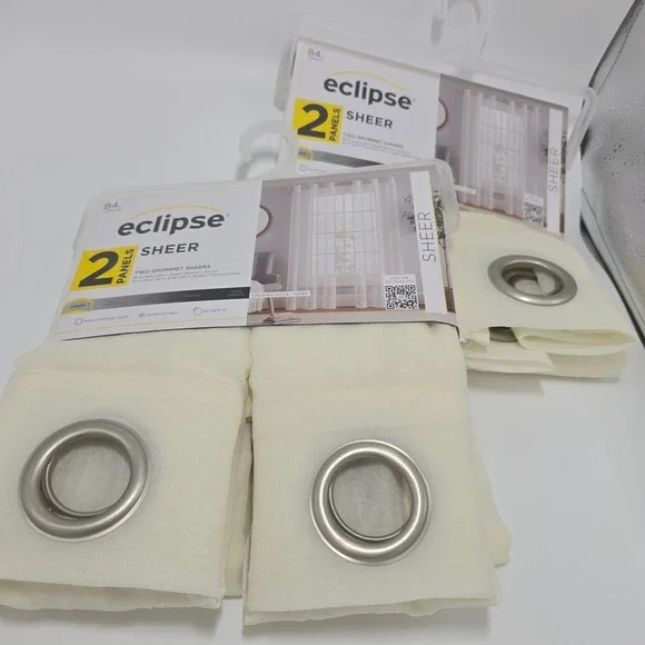 Eclipse 4 Sheer Curtain Panels 84x40 inch Crushed Voile Ivory Silver Grommets