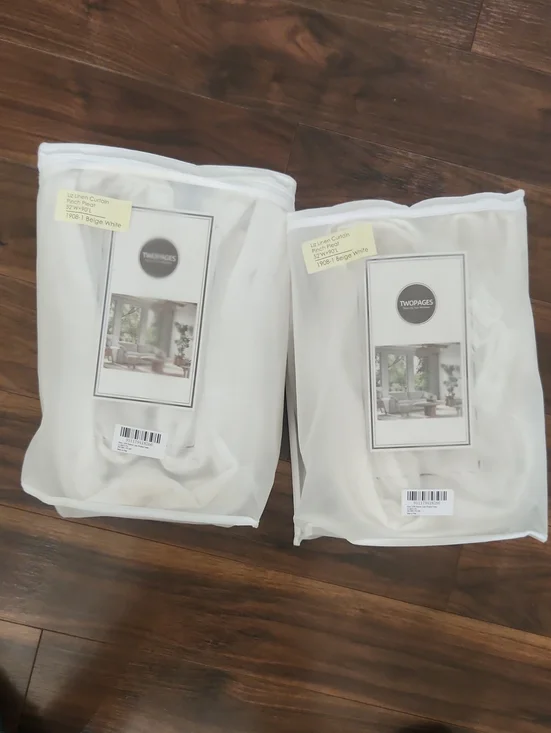 Beige-White Linen Curtain Panel - Set of 2