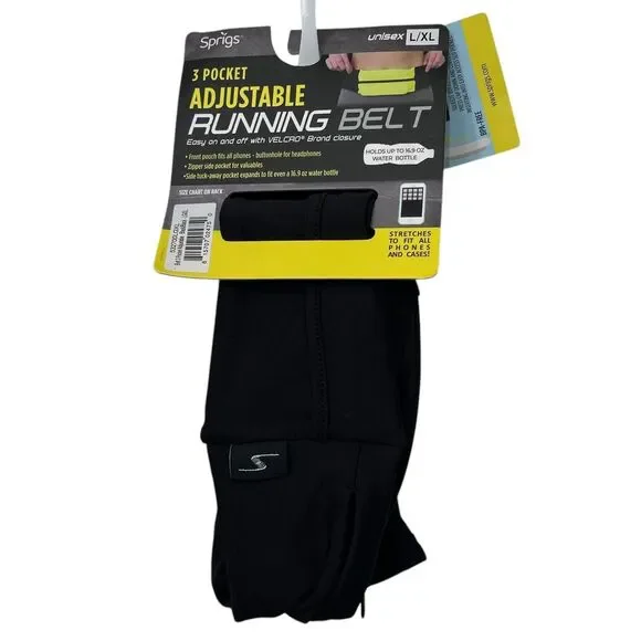 3 Pocket Adjustable Running Belt Waist Pack Fanny Pack Unisex Size L/XL Black‎