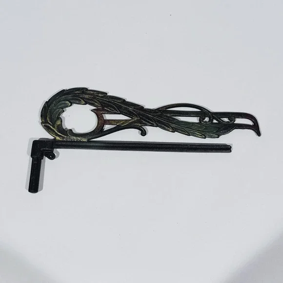 Vintage Art Deco Cast Iron Swing Arm‎ Curtain Drapes  Bracket Rod Feather Accent