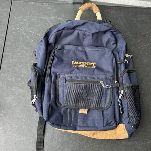 Eastsport Canvas Backpack Heritage Outdoor Rucksack Navy Blue Suede Trim School‎