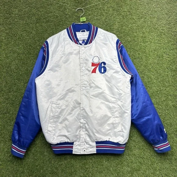 Philadelphia 76ers Sixers Satin Starter Jacket Mens Large Snap Close White