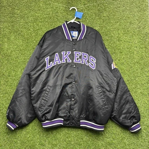 Vintage Los Angeles Lakers Starter Jacket Mens 2XL XXL Black Satin Snap Varsity