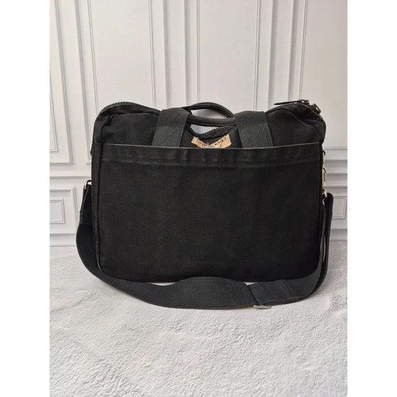 Lands End Square Rigger Black Canvas Briefcase Messenger Bag Mens YKK Zipper