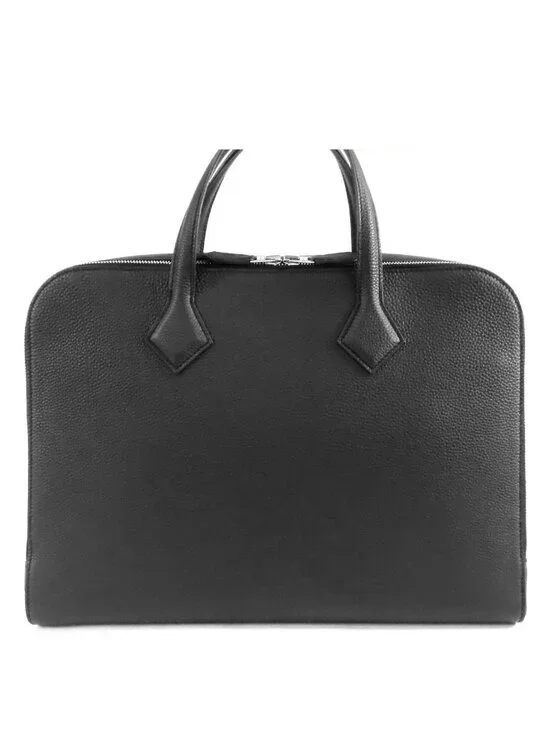 Hermes Victoria Light Noir Black Silver Togo Briefcase Business