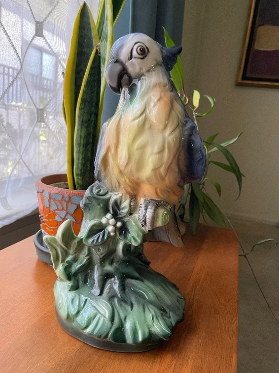 Vintage Italian Ceramic Porcelain Majolica? Parrot Bird Statue Figure 12