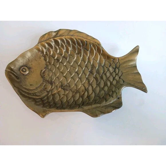 Vtg Solid Brass Fish Trinket Jewelry Soap Dish  4