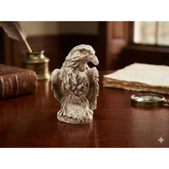 Majestic Eagle Sculpture Figurine Rustic White Stone Look Home Decor Statue