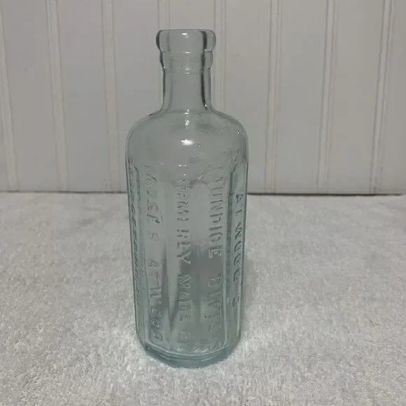 Atwoods Jaundice Bitters Aqua Bottle 12 Sided Georgetown Mass.