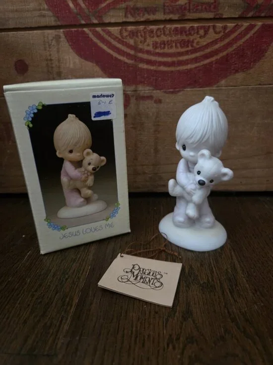 1978 Precious Moments Figurine “Jesus Loves Me” Girl With Bear  E-1372B