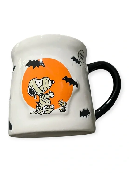 Rae Dunn Peanuts Snoopy Mummy Ceramic Mug - White with Orange Accent - Peanuts