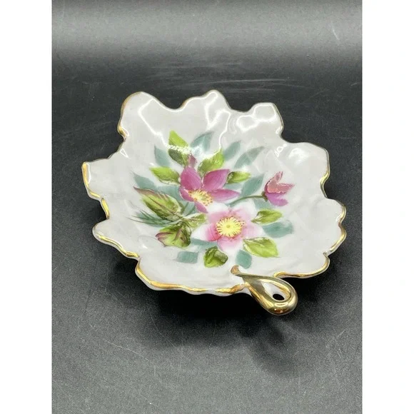 Lenox Leaf Shaped Trinket Jewelry Catch-All‎ Dish Floral Design Japan 5