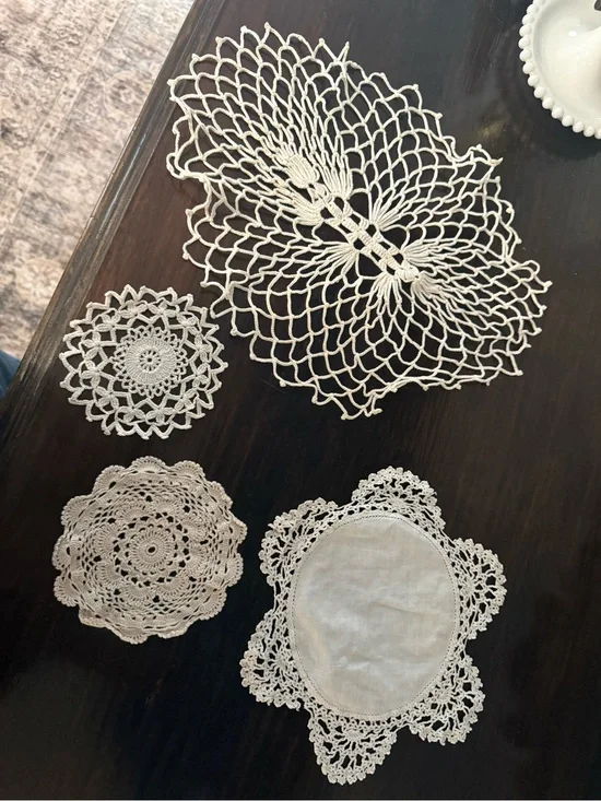 Handmade Cream Crochet Doily Set - Elegant Home Dining Accents