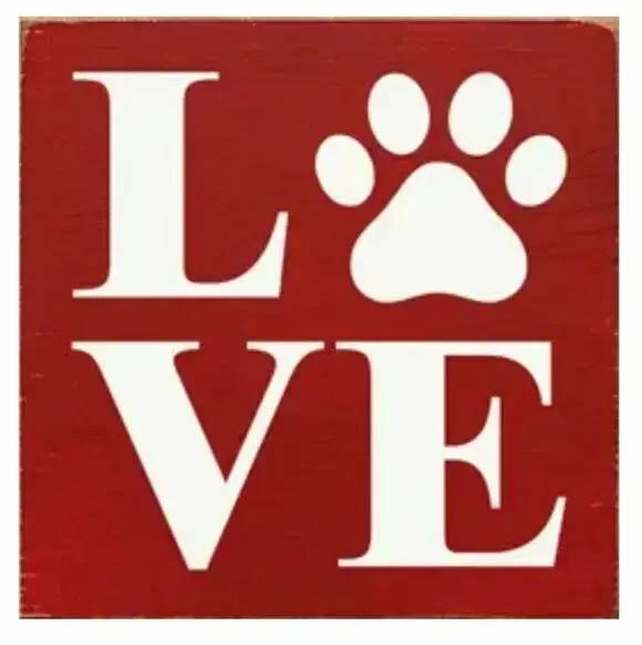 New Folk Art Country Red Love Cat Kitten Dog Puppy Pawprint Wood SIGN USA Made
