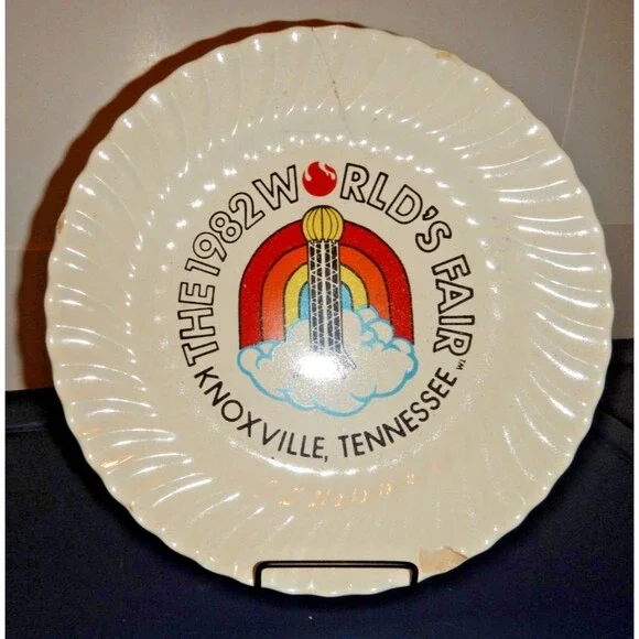 1982 World's Fair Knoxville Tennessee Souvenir Plate Sunsphere Rainbow Vintage