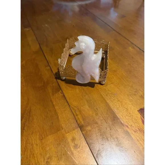 Vtg MCM Seahorse Gold Tone Tissue Box Holder 4.5 x4.5