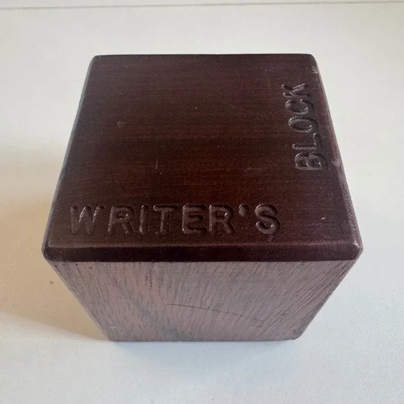 Vintage 1984 Lindh Writers Block Wood Cube Novelty Desk Paperweight 2.5 Inch