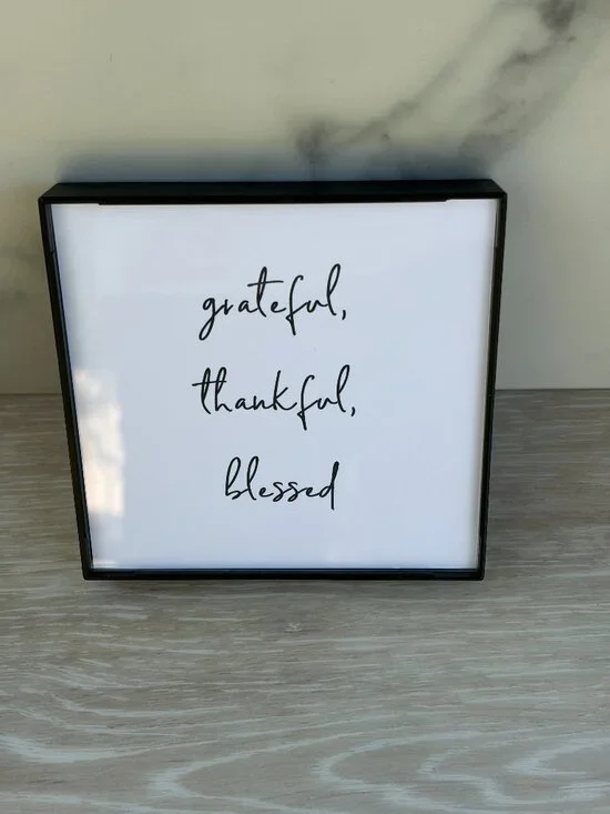 Grateful Thankful Blessed Framed Art Print 4x4 Black White Modern Tiered Tray