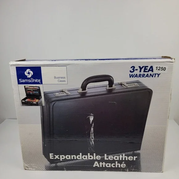 Samsonite Expandable Leather Attache Case Black Briefcase 910295 Combo Lock