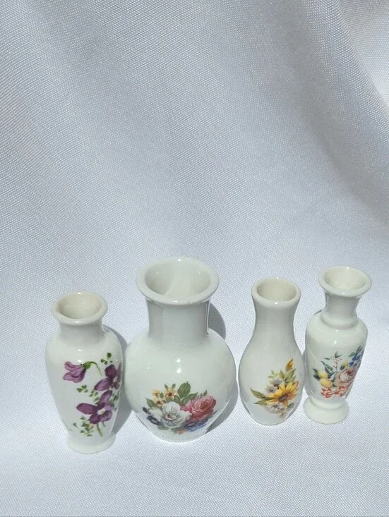 Vintage West Germany Funny Design Miniature Porcelain Bud Vases Set of 4.