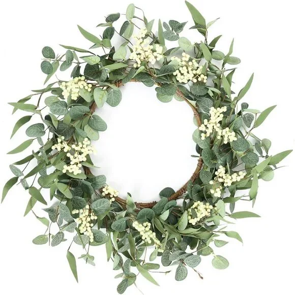20'' Eucalyptus Wreath for Front Door Porch Window Green Decor for Home