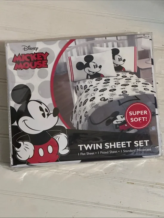 Disney Mickey Mouse Twin Sheet Set - Black, White & Red
