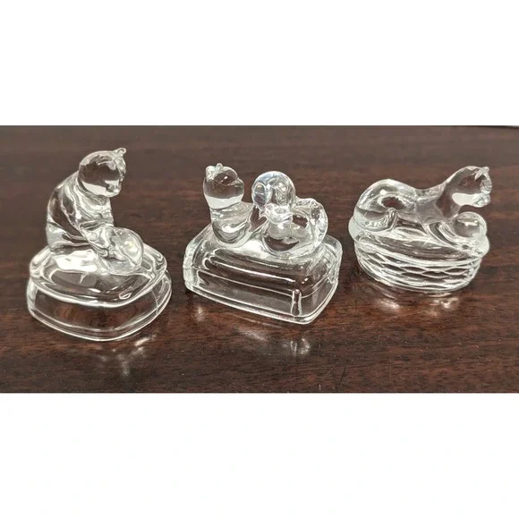 Vintage Avon Crystal Cats Lot of 3 Lead Crystal Figurines 1994 1995 Clear Glass