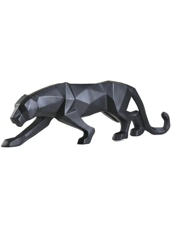 Abstract Leopard Panther Sculpture - Hand-Carved Resin Animal Decor for Modern
