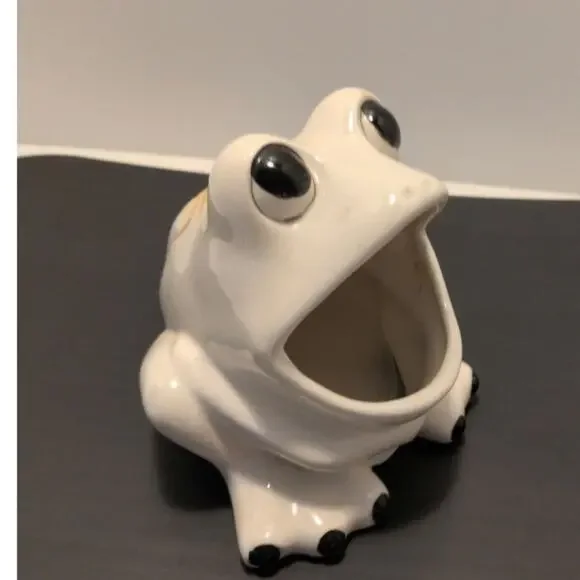 Vintage Ceramic White Frog Sponge Holder 5