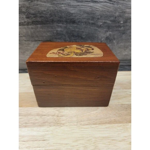 Recipe Box Wood Lemon & Berry Decoupage Top Lid 5 3/4