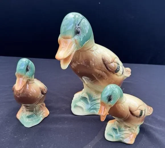 Vintage Royal Copley Windsor Mallard Duck Set of 3 Ceramic Figurine Mid Century