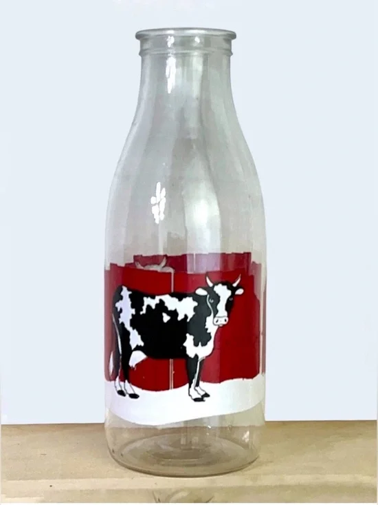 Vintage Le Parfait France Milk Jar Glass Bottle Farm Scene Cow Fence 9.5