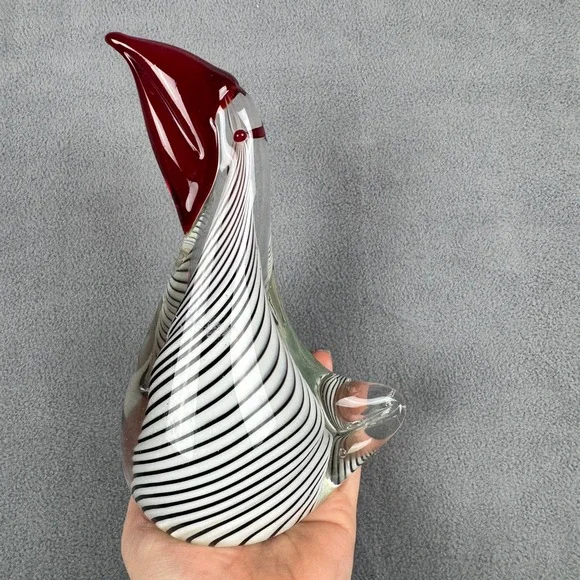 Vintage Murano Style Glass Toucan Black White Striped Bird 1970s Hand Blown 7.5