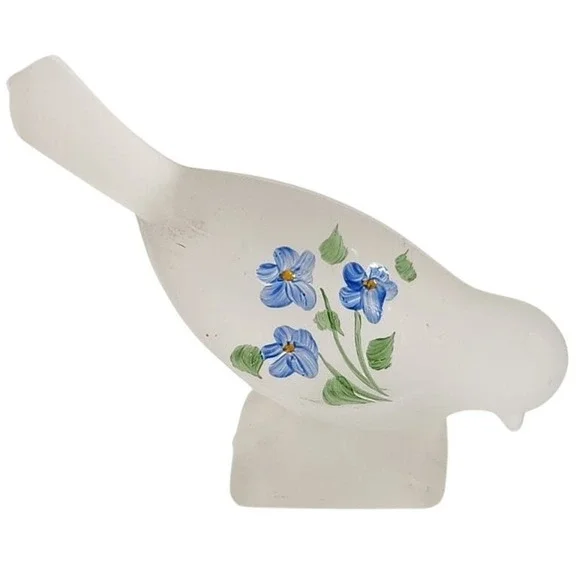 Frosted Glass‎ Sparrow Bird Hand Painted Flowers Small Figurine
