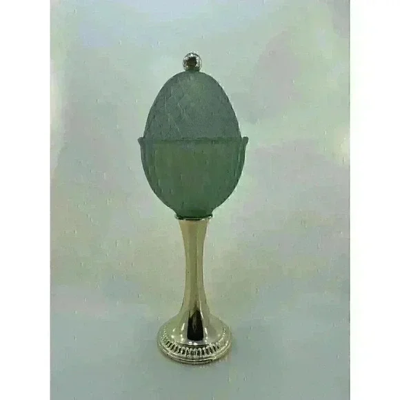 Vintage 1968 Avon Green Regence Tall Pedestal Candle‎ Holder with Lid Gold Base​