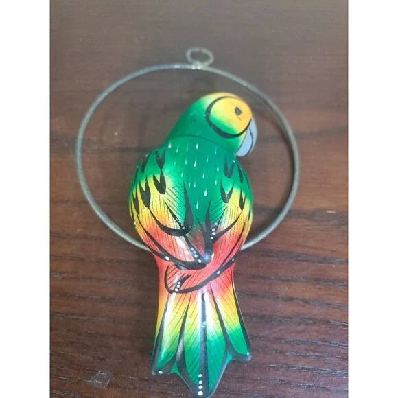 Vintage Mexican Folk Art Pottery Hand Painted Hanging Parrot 6