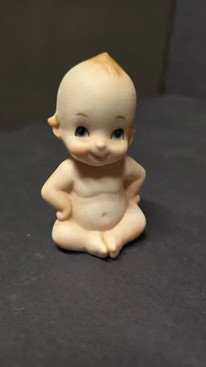 Porcelain Kewpie Doll Piano Baby Figurine Small Beige Hand Painted Decor