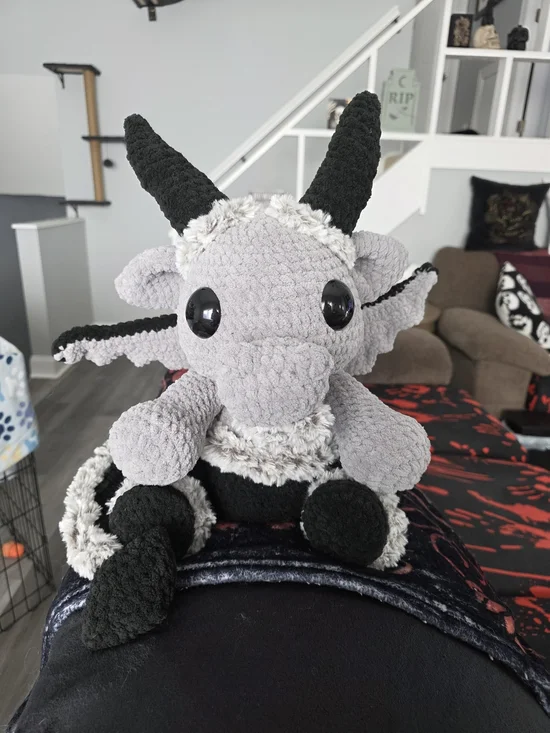 Plush Grey and Black Dragon Stuffed Animal - Soft Home Accent