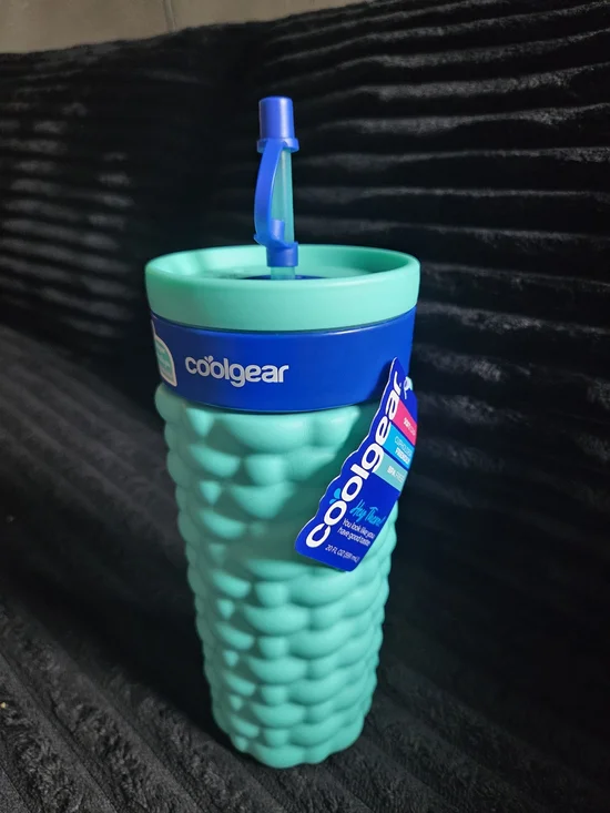 Coolgear Turquoise Insulated Travel Tumbler with Straw and Textured Grip