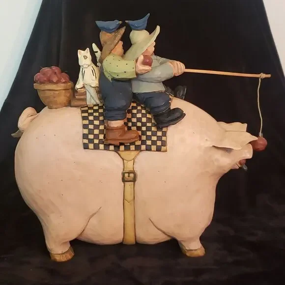 RARE Vtg 1997 Williray Studio Farm Couple Riding Giant Pig - WW3034 Original Box