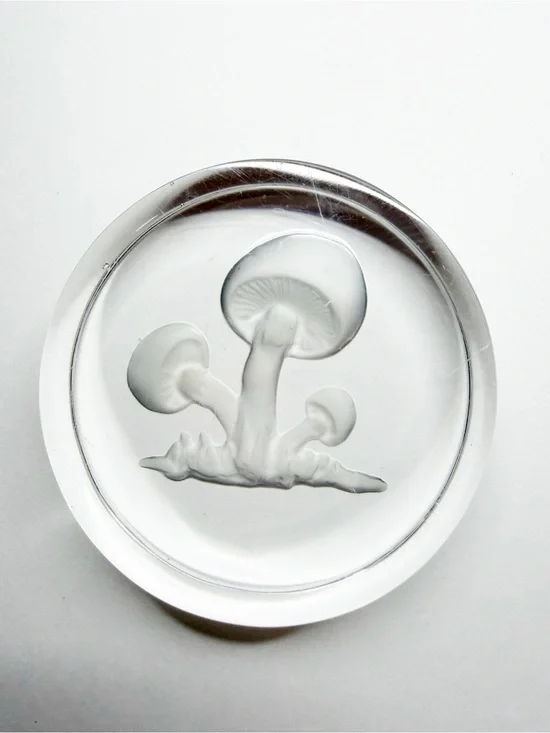 Vintage Val St Lambert Mushroom Clear Glass Paperweight