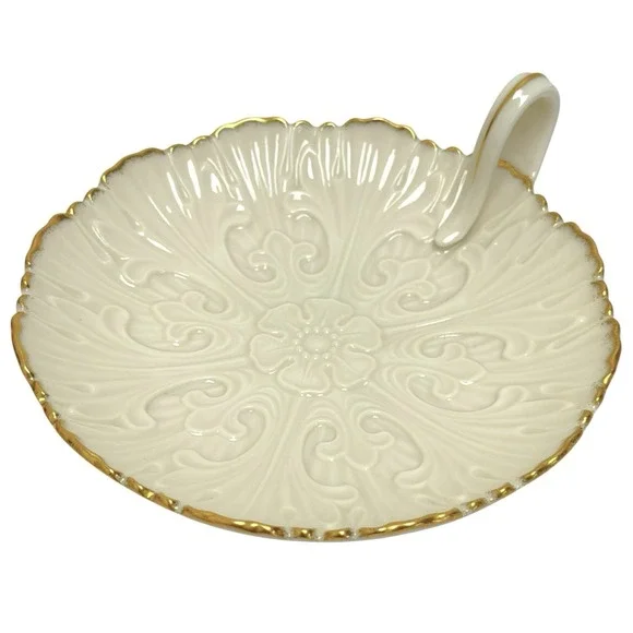 Vintage Lenox Porcelain Pillar Candle Holder Trinket Nut Dish w Finger Hole USA