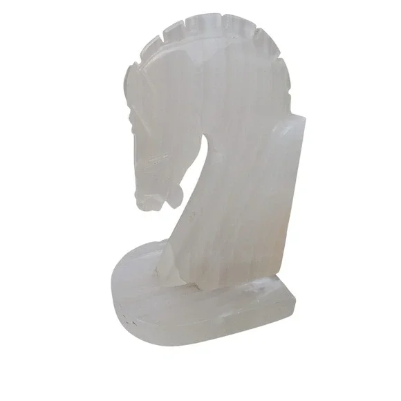 Vintage Carved White Onyx Horse Head Bookend Stone Sculpture Art Deco Style