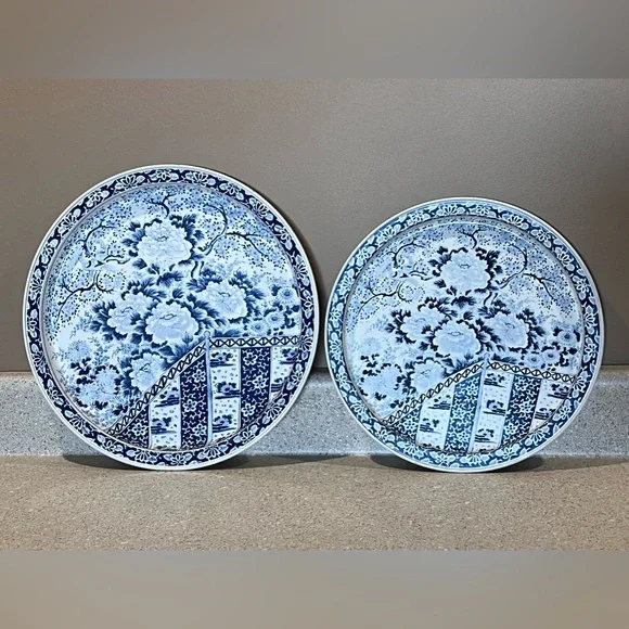 Bundle VINTAGE 2 Ming BLUE White METAL Trays USA Spic SPAN