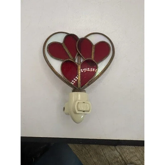Vintage Triple Hearts Stained Glass Night Light Iridescence Background 5.5”