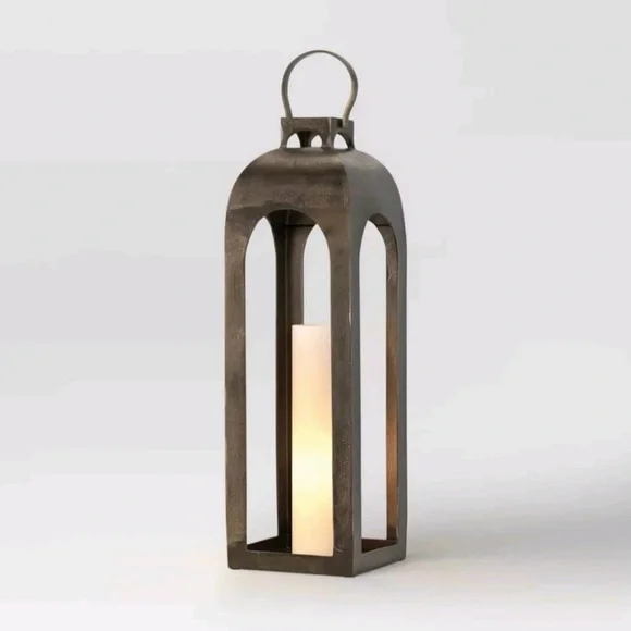 Threshold Studio McGee NWT Pillar Cast Iron Aluminum 29” Lantern Candle LARGE